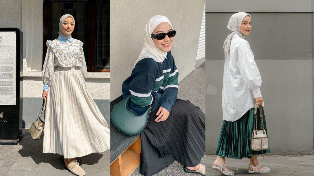 11 Ide Padu Padan Pleated Skirt ala Intan Sugih, Simple and Chic