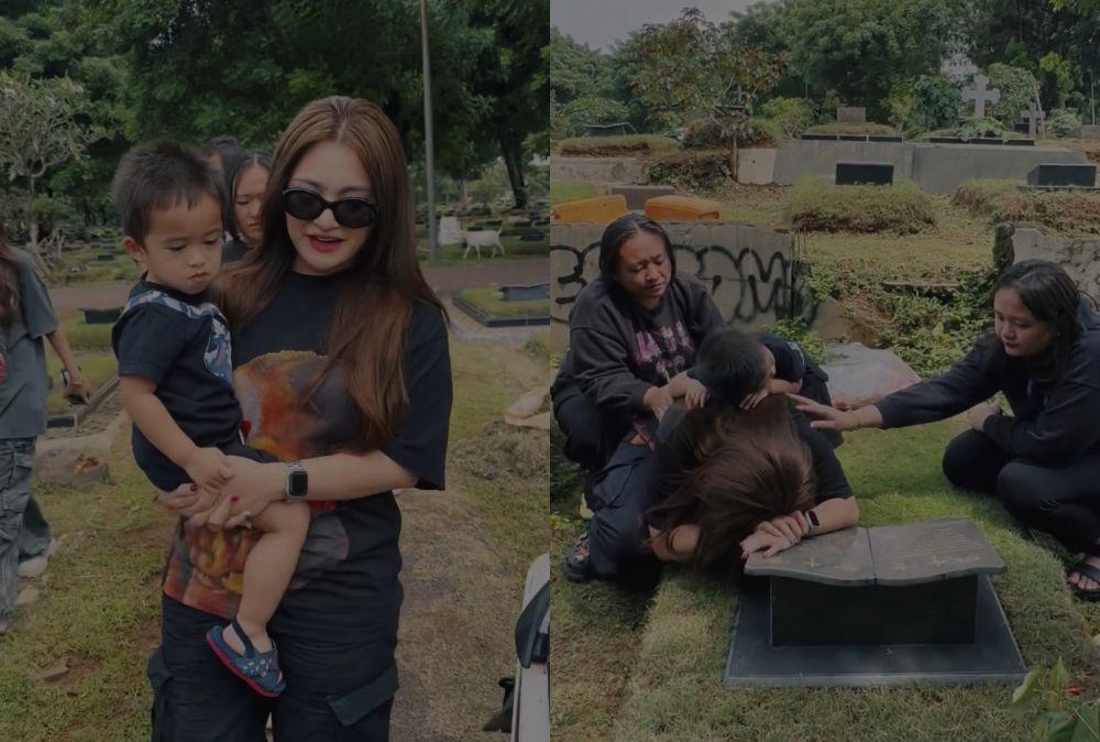 Potret Nathalie Holscher Ziarah ke Makam Ibunya, Adzam Curi Perhatian!