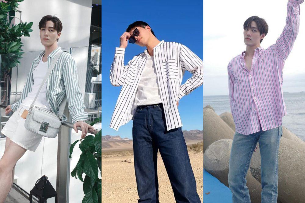 8 Ide Outfit Kemeja Stripe untuk Bukber ala Tor Thanapob, Modis!