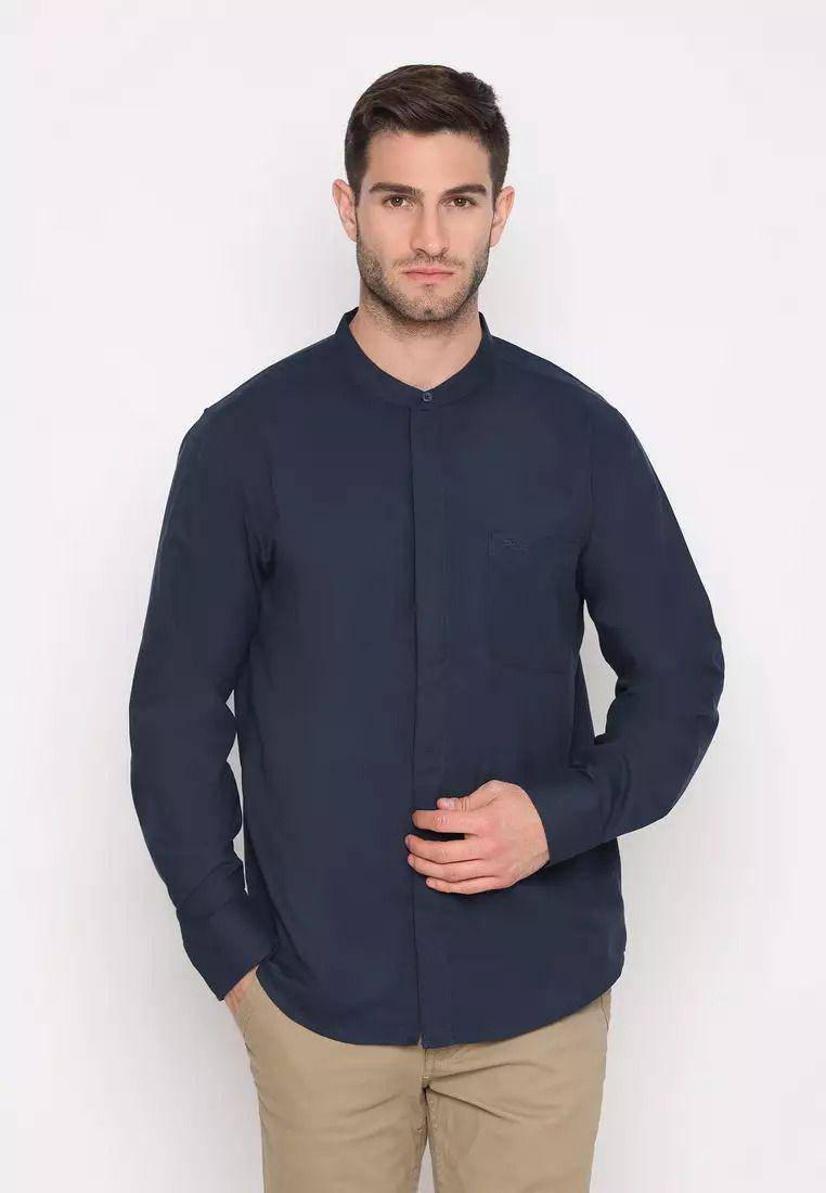 Police Kemeja Koko Polos Cotton Soft Navy (zalora.co.id/Police Denim)