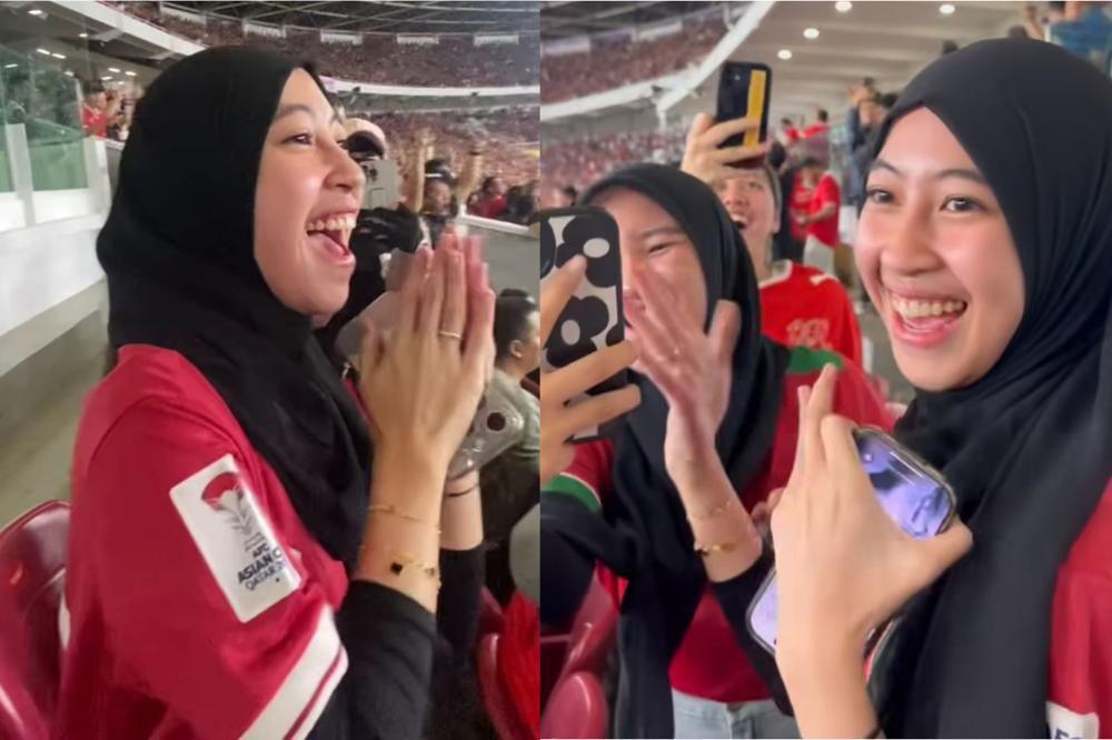 7 Potret Adiba Khanza Nonton Egy Tanding Bola, Salting Dapat Love Sign