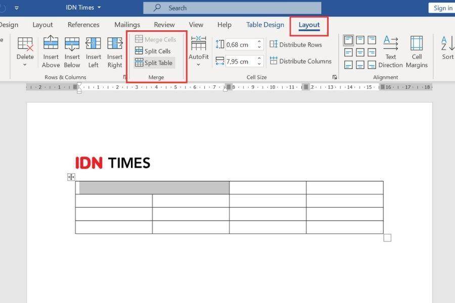 ilustrasi cara memisahkan sel atau split di Word (IDN Times/Laili)