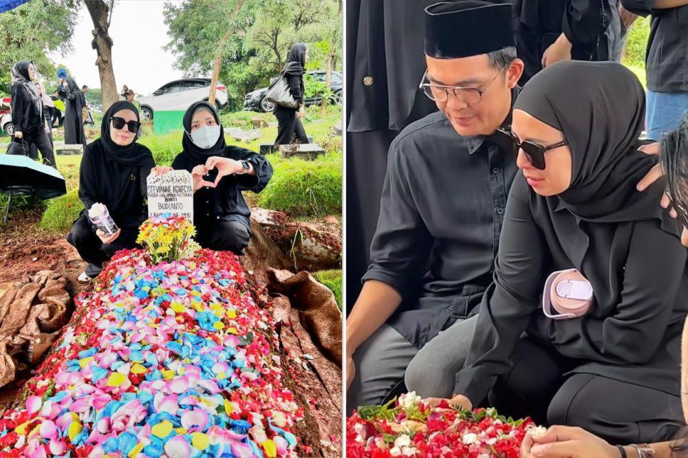 7 Potret Tya Ariestya di Pemakaman Stevie Agnecya