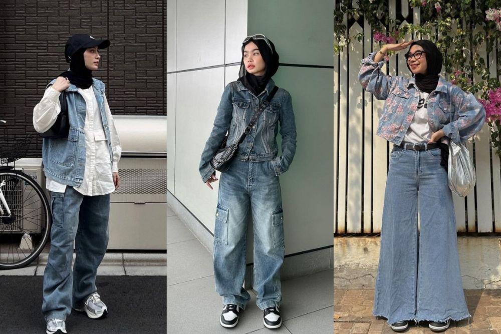 10 Referensi Style Hijab Double Denim, Bikin Hangout Kece Abis!
