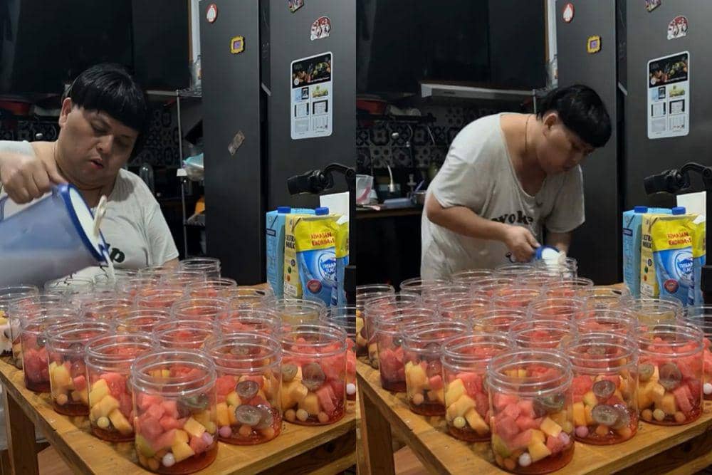 7 Potret Papham Jualan Sop Buah saat Ramadan, Laris Banyak Pesanan!