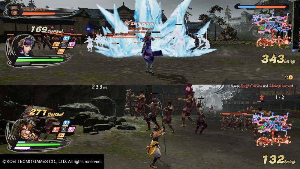 split screen gameplay Samurai Warriors 5 (dok. Koei Tecmo/Samurai Warriors 5)