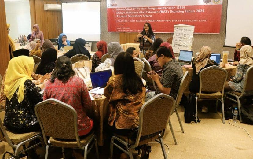 Konsolidasi Tim Percepatan Penurunan Stunting dan Pengarusutamaan GESI dalam Rencana Aksi Tahunan Stunting Tahun 2024 Provinsi Sumut bersama USAID ERAT dan stakeholder terkait (Dok. Nini for IDN Times)