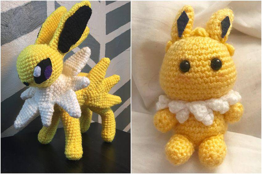 kolase potret rajutan tangan bertema Jolteon (reddit.com/user/Shesamightyship | reddit.com/user/Modkacat)