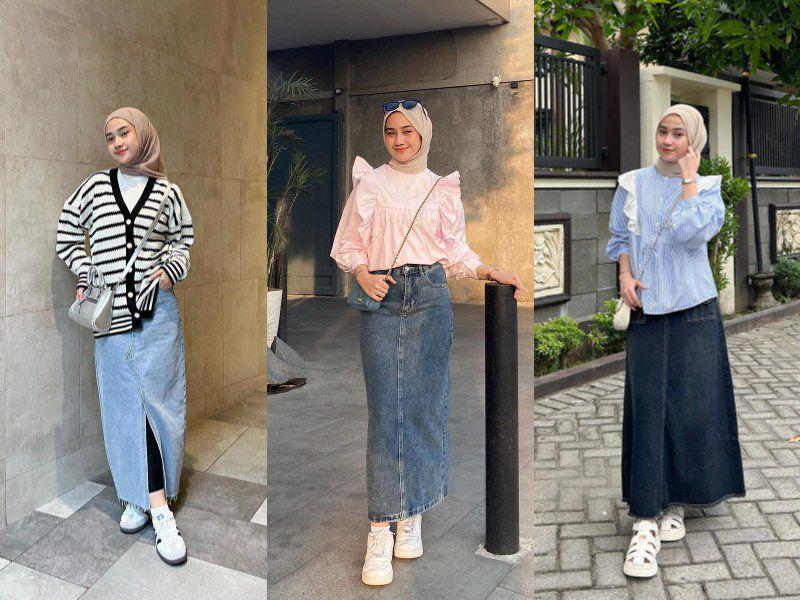 12 OOTD Hijab Pakai Rok Jeans ala Kirana Salsabila, Santai tapi Sopan