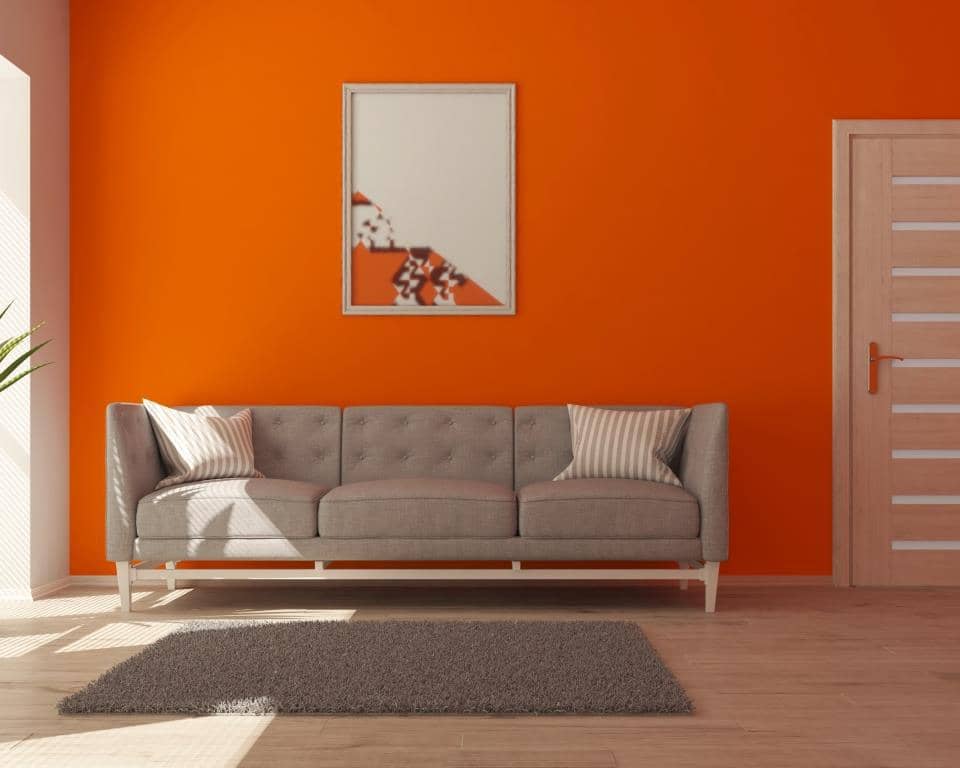 ilustrasi dinding interior berwarna orange dengan aksen putih (freepik.com/kjpargeter)