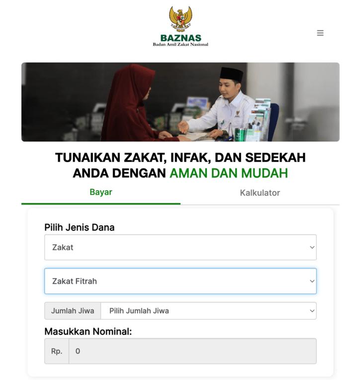 Tampilan pembayaran zakat fitrah melalui BAZNAS RI (baznas.go.id)