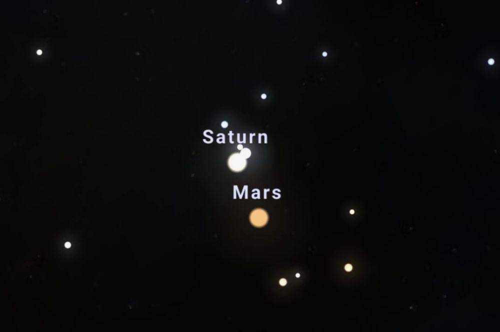 ilustrasi konjungsi Saturnus dan Mars. (stellarium-web.org)