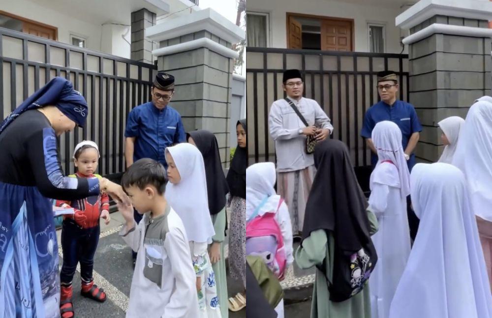 8 Potret Orangtua Fuji Beri Santunan ke Anak Yatim di Depan Rumah