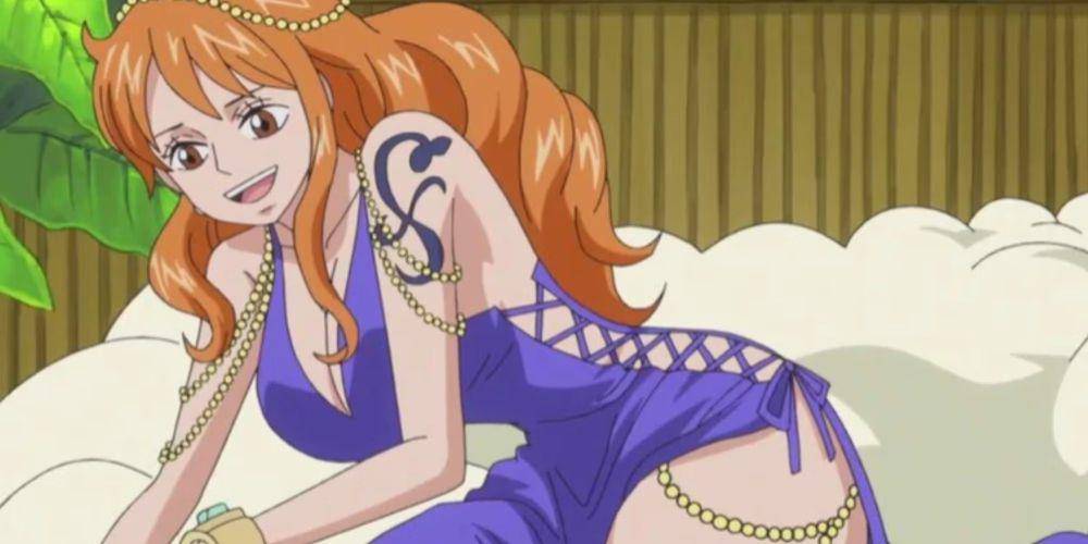 Nami dengan gaun elegan ungu di Pulau Zou (dok. Toei Animation/One Piece)