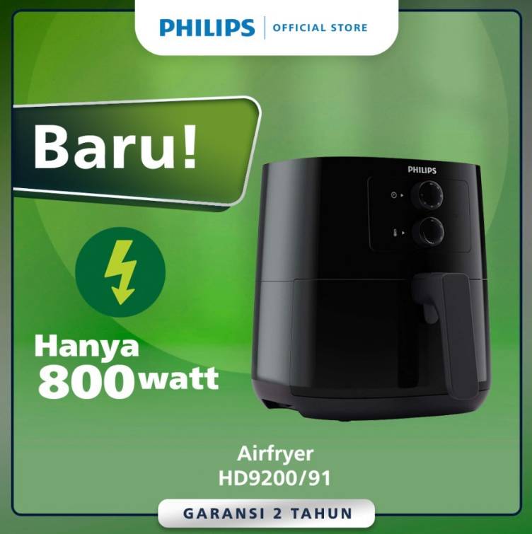 Philips LOW WATT Air Fryer HD9200/91 - 800 Watt - Regular (tokopedia.com/Philips Home Appliances)