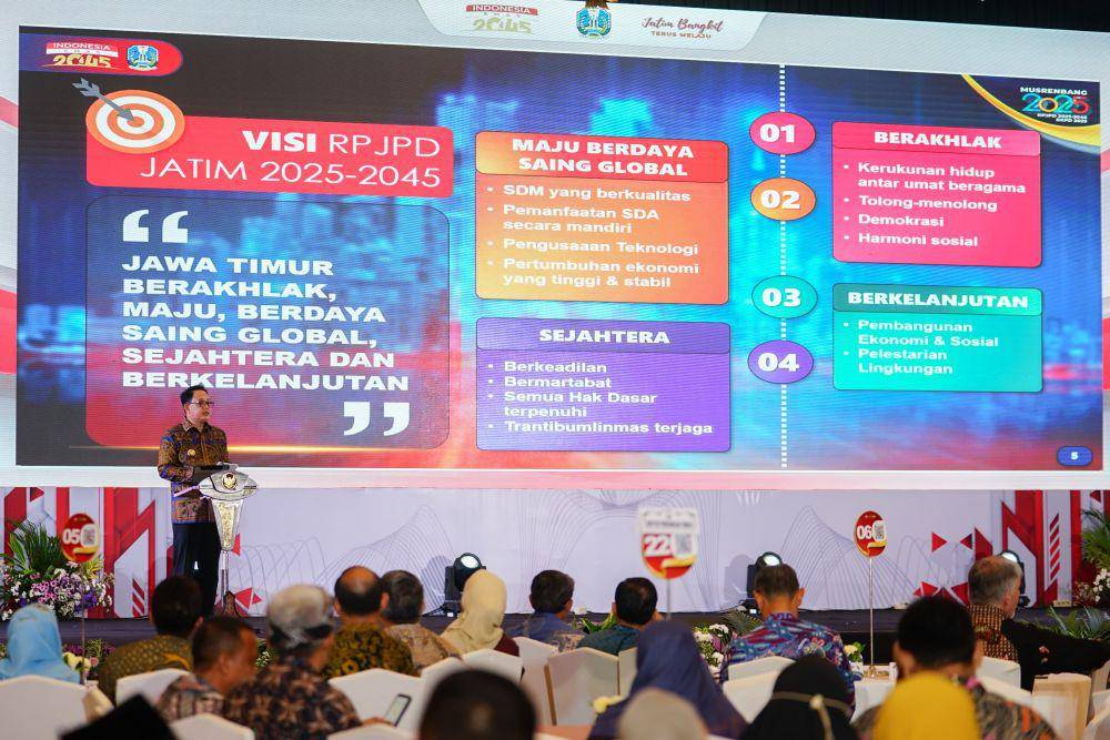 Pj Gubernur Jatim Adhy Karyono saat pemaparan fokus RPJPD Jatim. Dok. Pemprov Jatim.