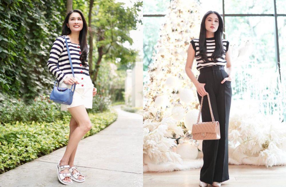 9 Ide Outfit Striped Warna Hitam Putih ala Sandra Dewi, Timeless Chic