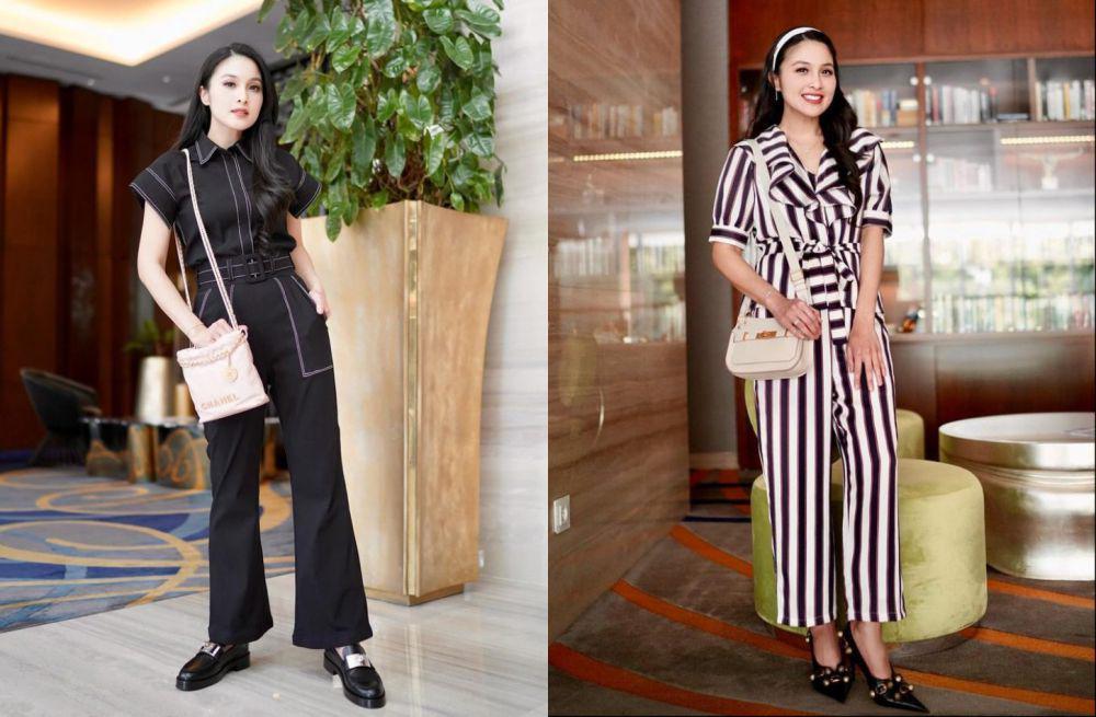 10 Inspirasi Outfit Jumpsuit ala Sandra Dewi, Gayanya Gak Ribet