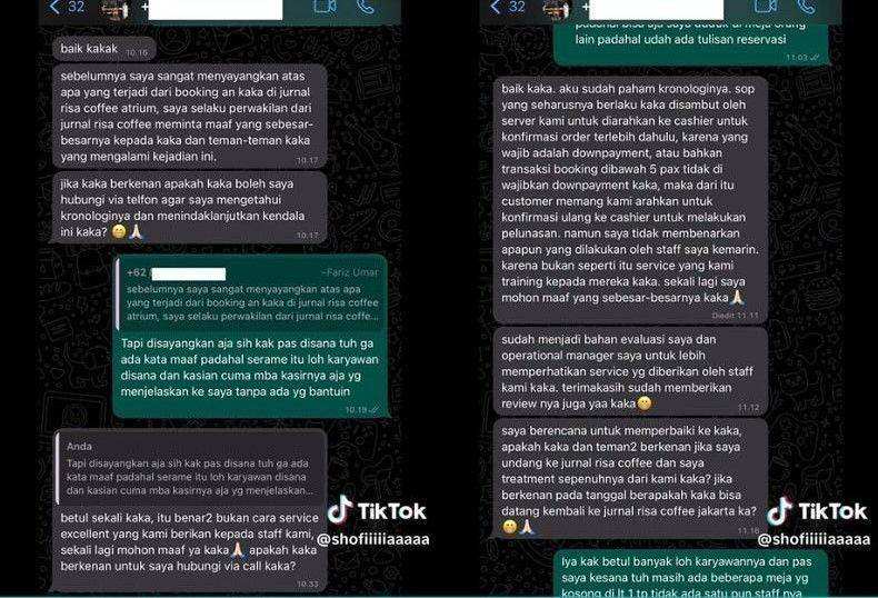 Permintaan maaf dari General Manager Jurnal Risa Coffee (tiktok.com/shofiiiiiaaaaa)