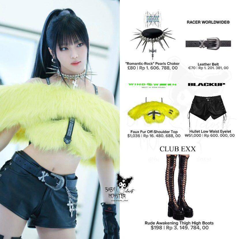 harga outfit BABYMONSTER di MV SHEESH (instagram.com/babymonster_closet)