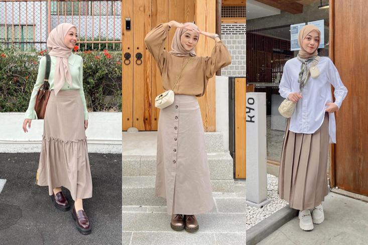 10 Ide Padu Padan Rok Cokelat Susu ala Meirani Amalia, Soft and Chic!