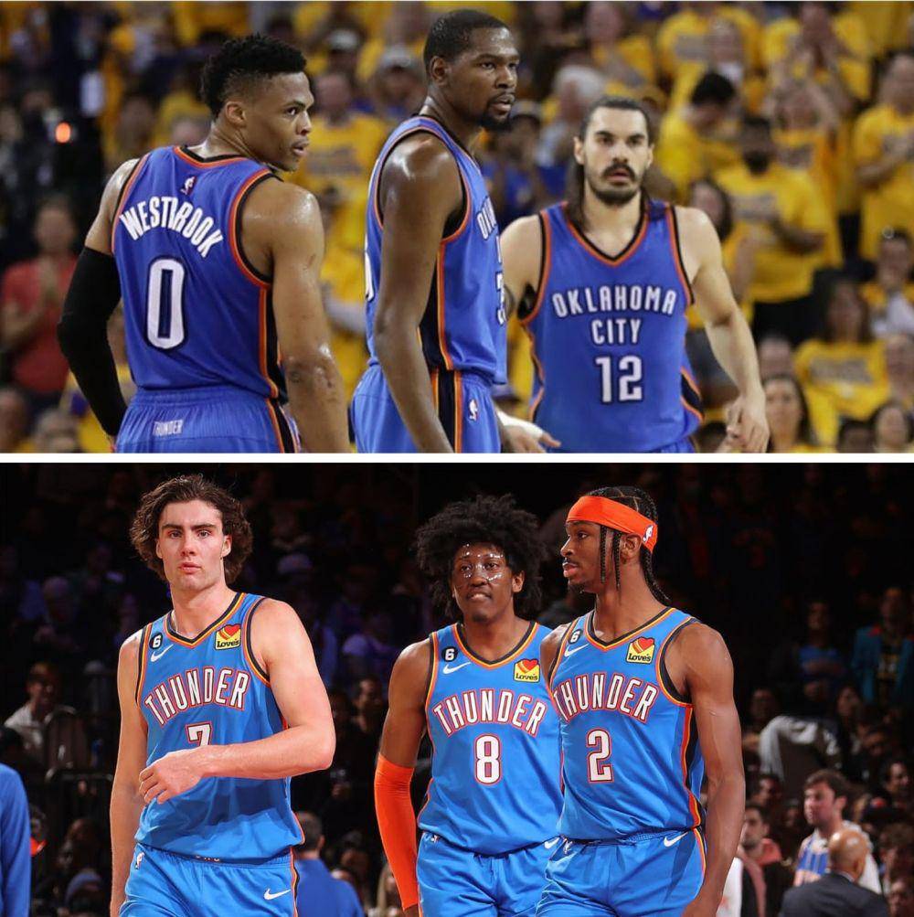 potret pemain Oklahoma City Thunder 2015/2016 (atas) dan potret pemain Oklahoma City Thunder 2023/2024 (bawah) (nba.com)
