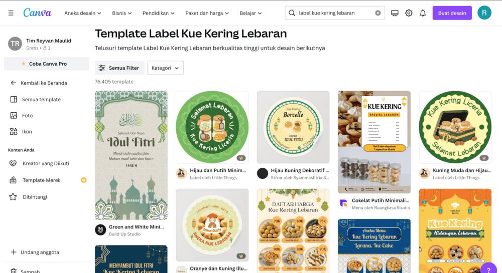 Variasi template label kue kering lebaran via situs Canva (canva.com)