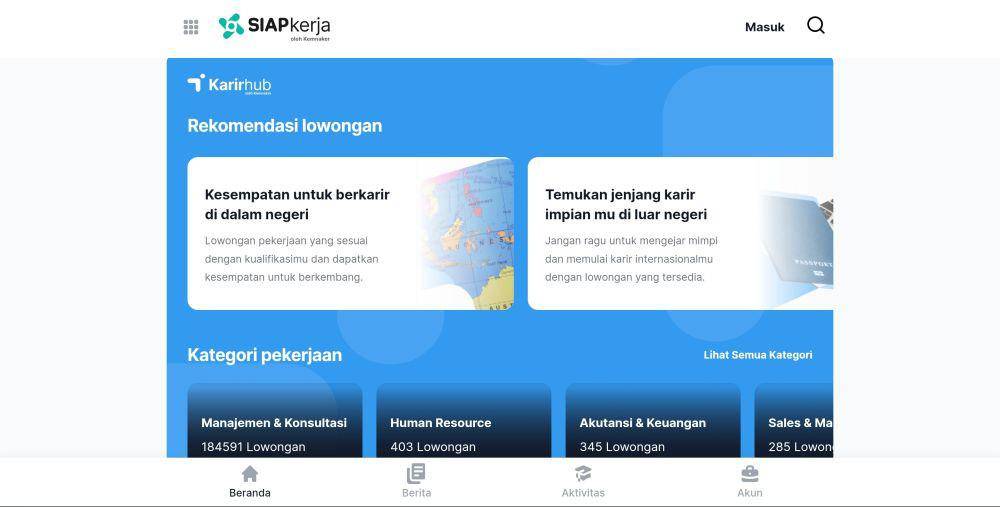 Rekomendasi lowongan di situs SIAPkerja (Tangkapan layar situs SIAPkerja)