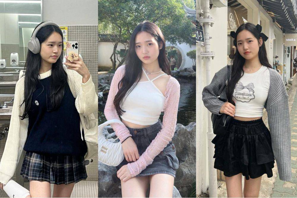 ide styling cardigan dan rok mini ala Saranghoe (instagram.com/sarang.hoe)