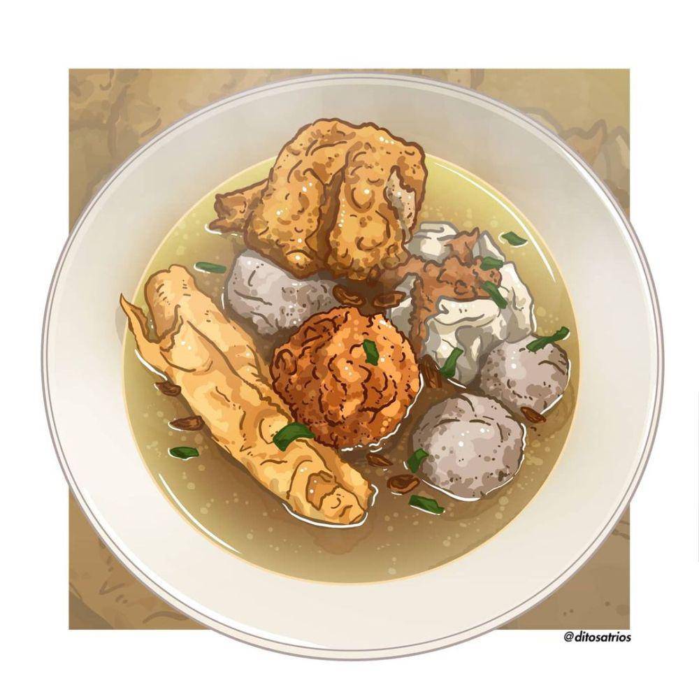 Ilustrasi makanan oleh Dito Satrio. (insatgram.com/ditosatrios)