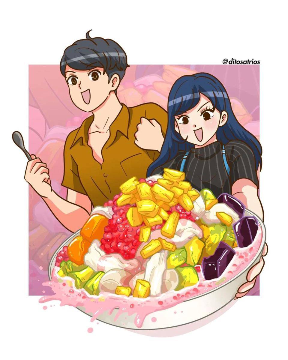 Ilustrasi makanan oleh Dito Satrio. (insatgram.com/ditosatrios)