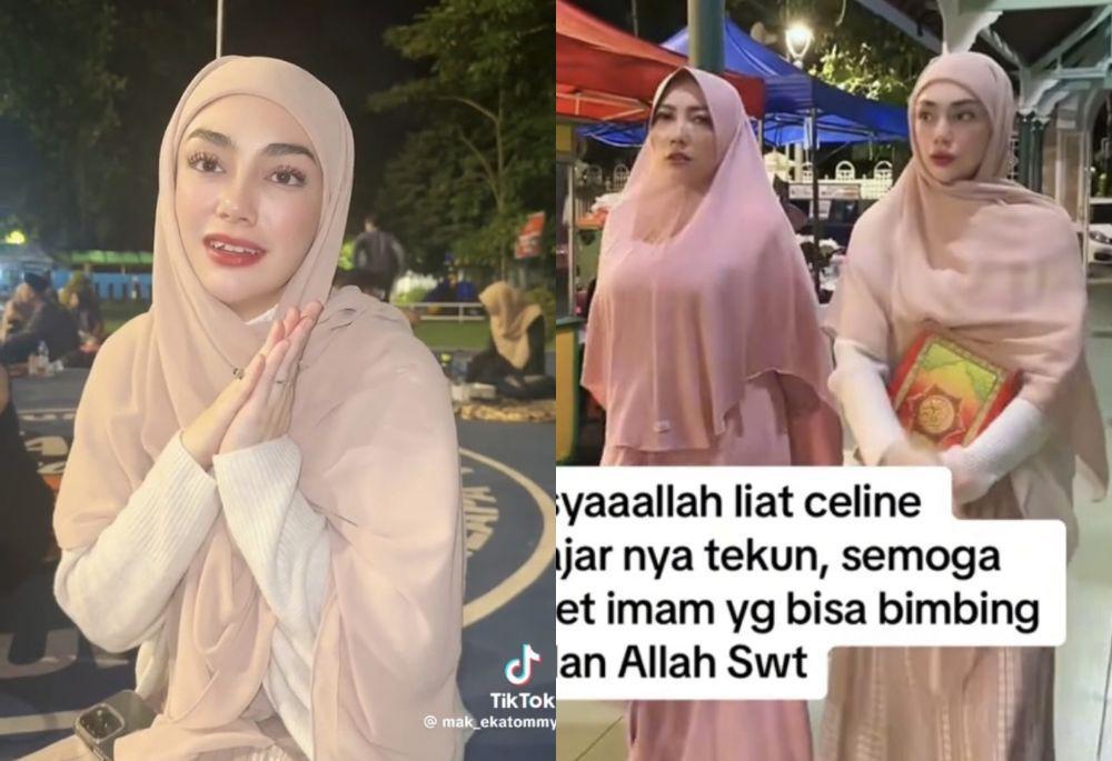 8 Momen Celine Evalingesta Itikaf Sebelum Lebaran, Anggun Berhijab!