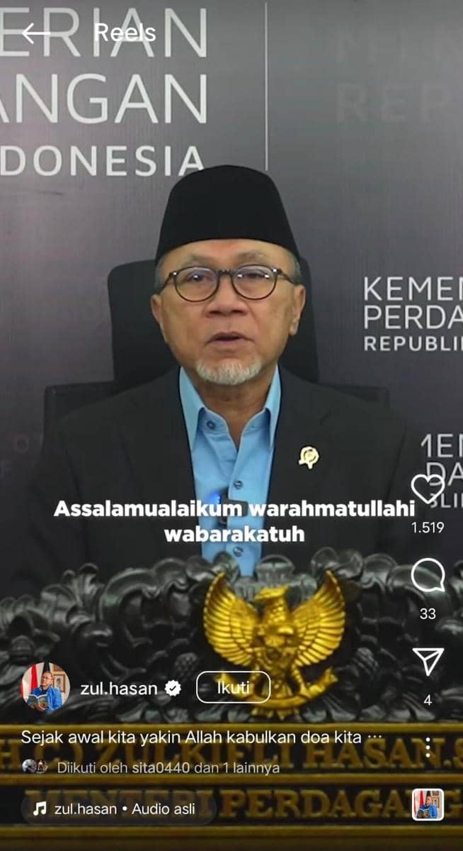 (Instagram Zul. Hasan) Ucapan Selamat Lebaran