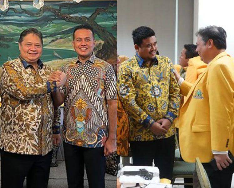 Kolase foto Ketua Umum Partai Golkar Airlangga Hartarto bersama Musa Rajekshah (kiri) dan Bobby Nasution (kanan) (Dok. Instagram @musarjekshah dan @golkar.indonesia)