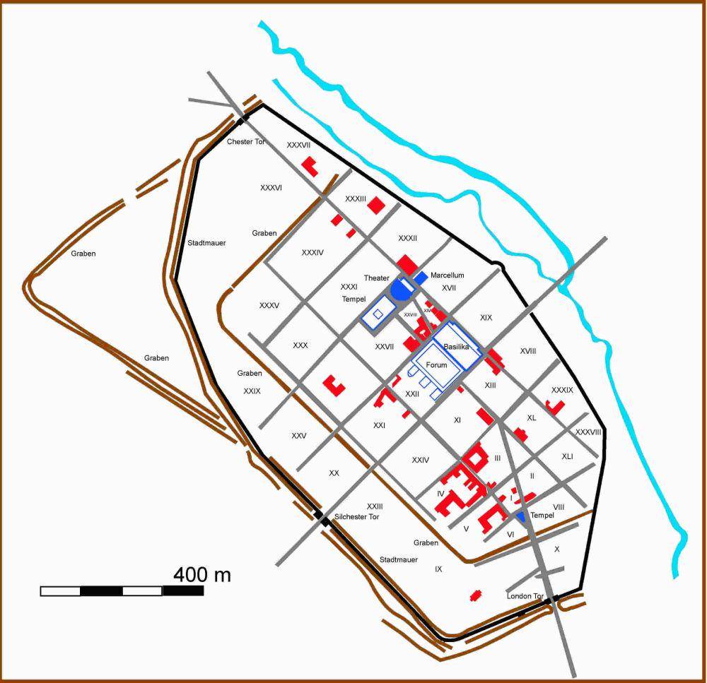 ilustrasi peta Verulamium di era Romawi (commons.wikimedia.org/Udimu)