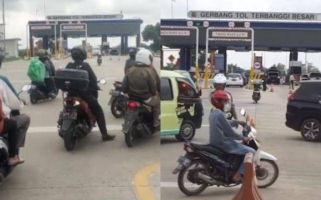 Kendaraan roda dua saat melintas di akses jalan sebelum Gerbang Tol Terbanggi Besar. (IDN Times/Kolase).