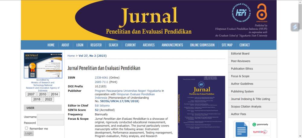 potret situs Jurnal Penelitian dan Evaluasi Pendidikan (dok. Jurnal Penelitian dan Evaluasi Pendidikan)
