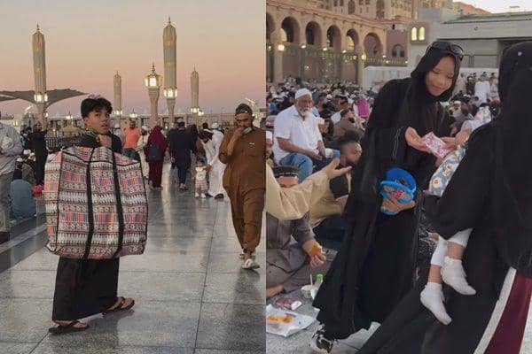 7 Potret Gen Halilintar Bagi-Bagi Makanan saat Umrah