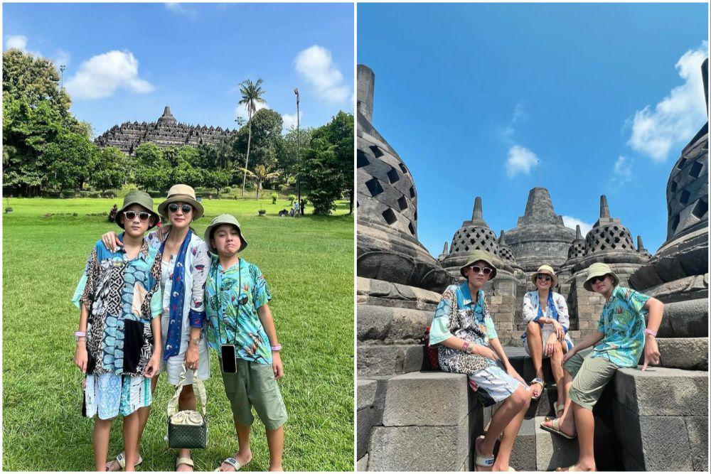 10 Potret Keluarga Marcella Zalianty Liburan ke Candi Borobudur