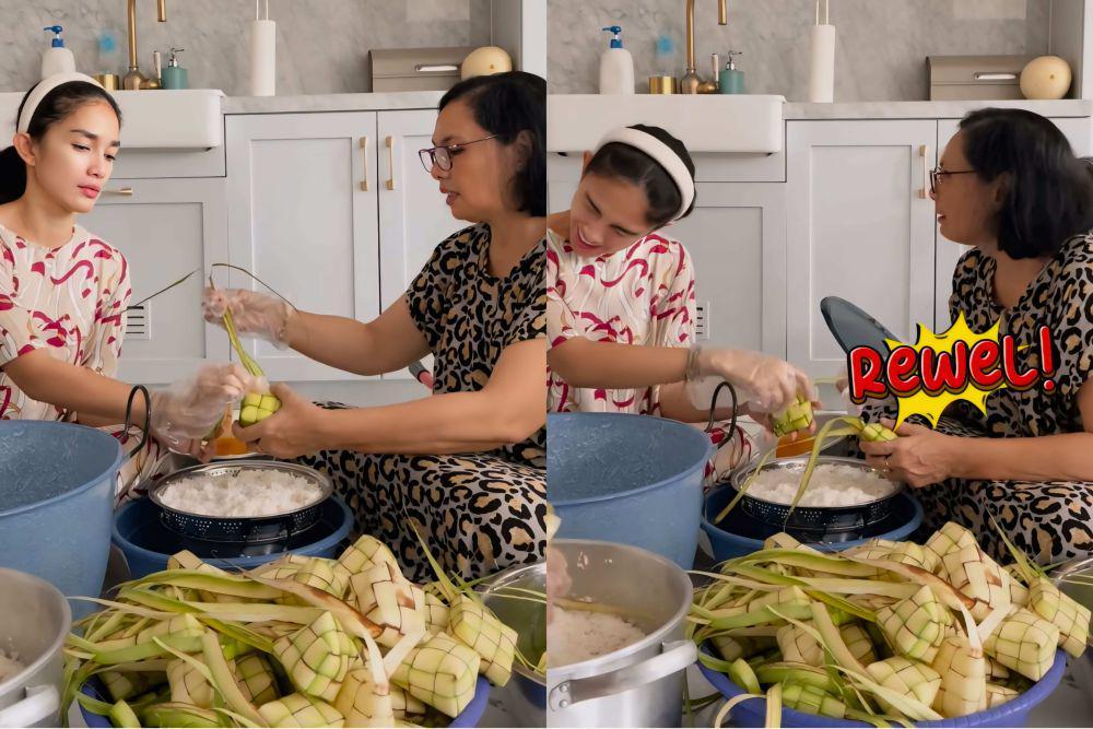 9 Momen Ussy Sulistiawaty Ajari Ibu Mertua Bikin Ketupat Lebaran