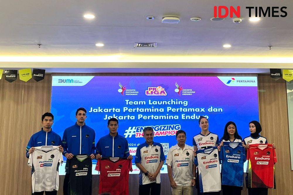 Perwakilan pemain Jakarta Pertamina Pertamax (JPX) dan Jakarta Pertamina Enduro (JPE) untuk Proliga 2024 (IDN Times/Margith Juita Damanik)