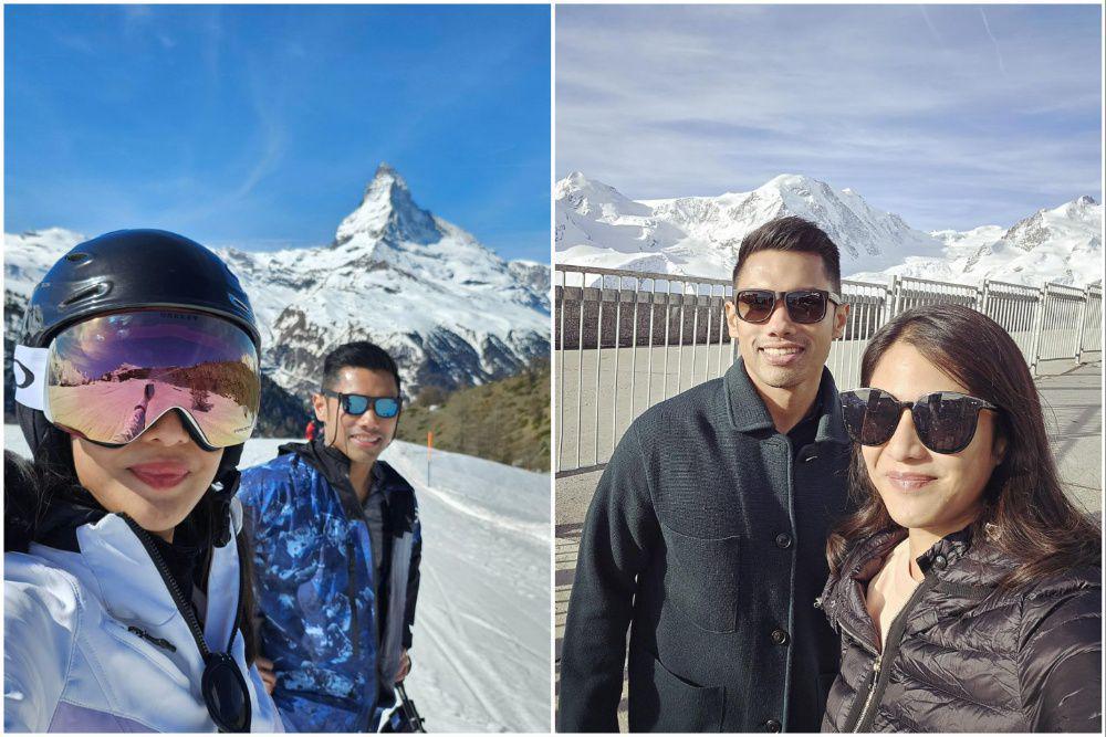 9 Potret Dian Sastrowardoyo dan Suami Main Ski di Switzerland