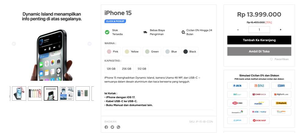 tampilan situs iBox untuk melakukan proses pembelian iPhone 15 (ibox.co.id)