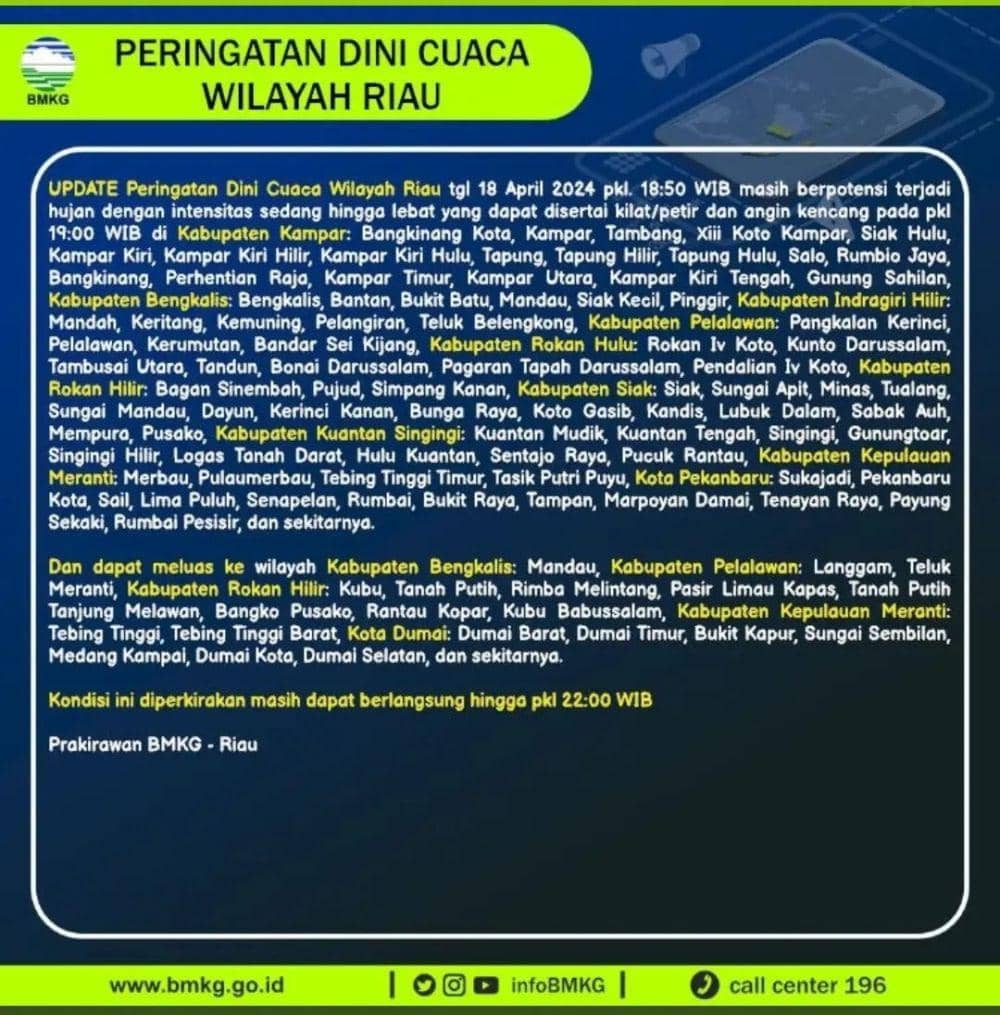 Penjelasan BMKG Stasiun Meteorologi Sultan Syarif Kasim II Pekanbaru terkait peringatan dini cuaca di Provinsi Riau (IDN Times/ IG infocuacariau)