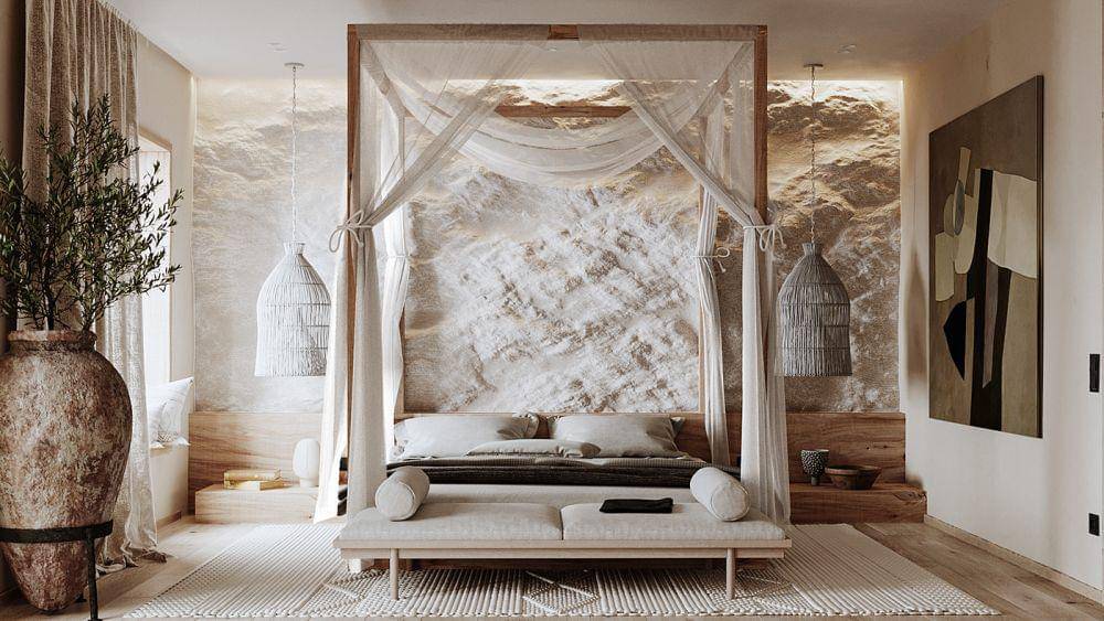 kamar tidur wabi sabi (behance.net/Ibrohim Karimov)