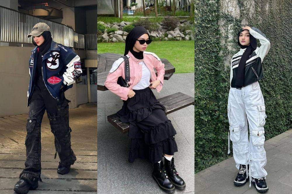 OOTD hijab racing jacket (instagram.com/tiasantika09 | instagram.com/clarayaaa__)