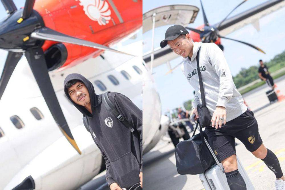 Para pemain PSM Makassar saat tiba di Bandara Sultan Aji Muhammad Sulaiman Sepinggan Balikpapan pada Senin 15 April 2024. (Instagram.com/psm_makassar)