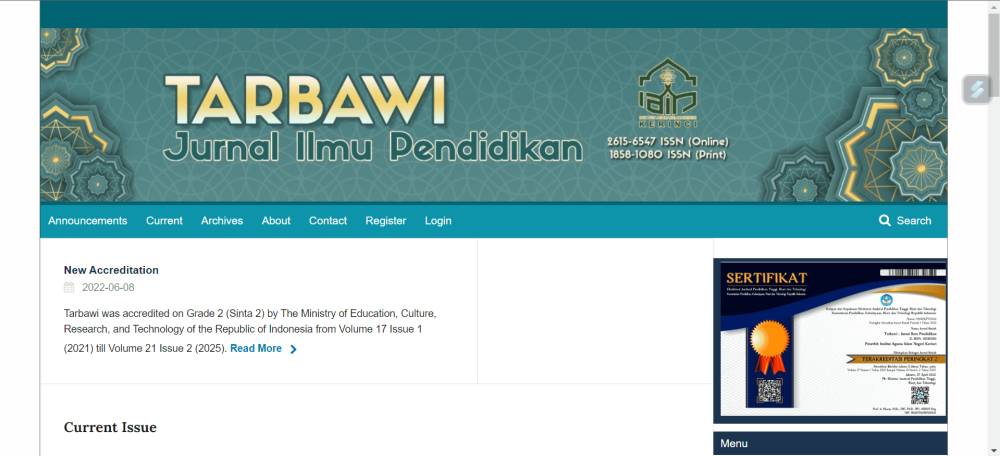 potret situs Tarbawi: Jurnal Ilmu Pendidikan (dok. Jurnal Tarbawi)