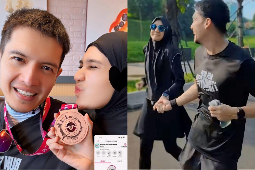 10 Potret Dhini Aminarti Dukung Dimas Seto di London Marathon, Sweet!
