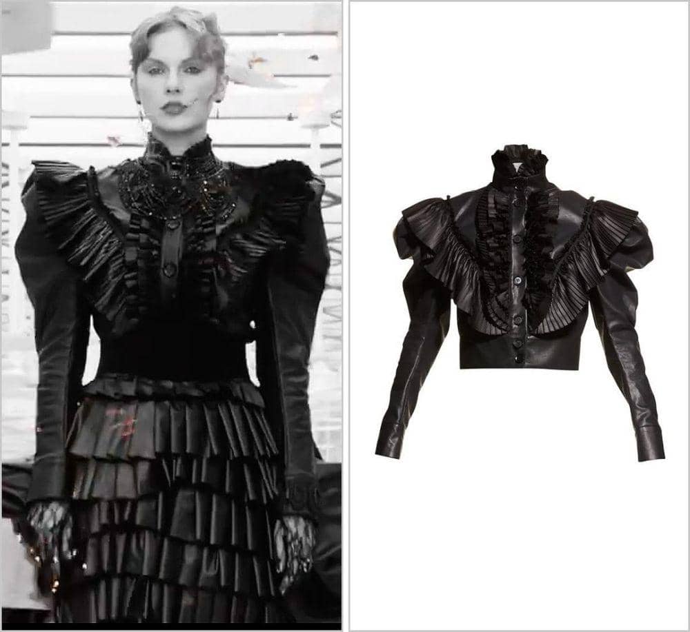 Taylor Swift kenakan jaket ruffle UNTTLD di MV Fortnight (instagram.com/taylorswiftstyled)